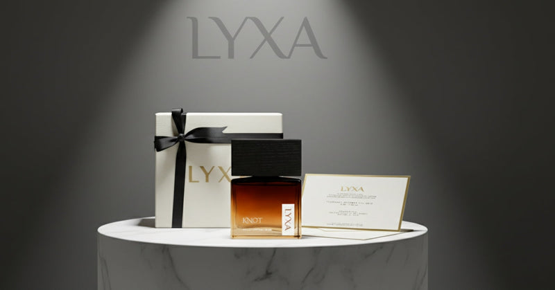 Lyxa luxury perfume bottle on white background