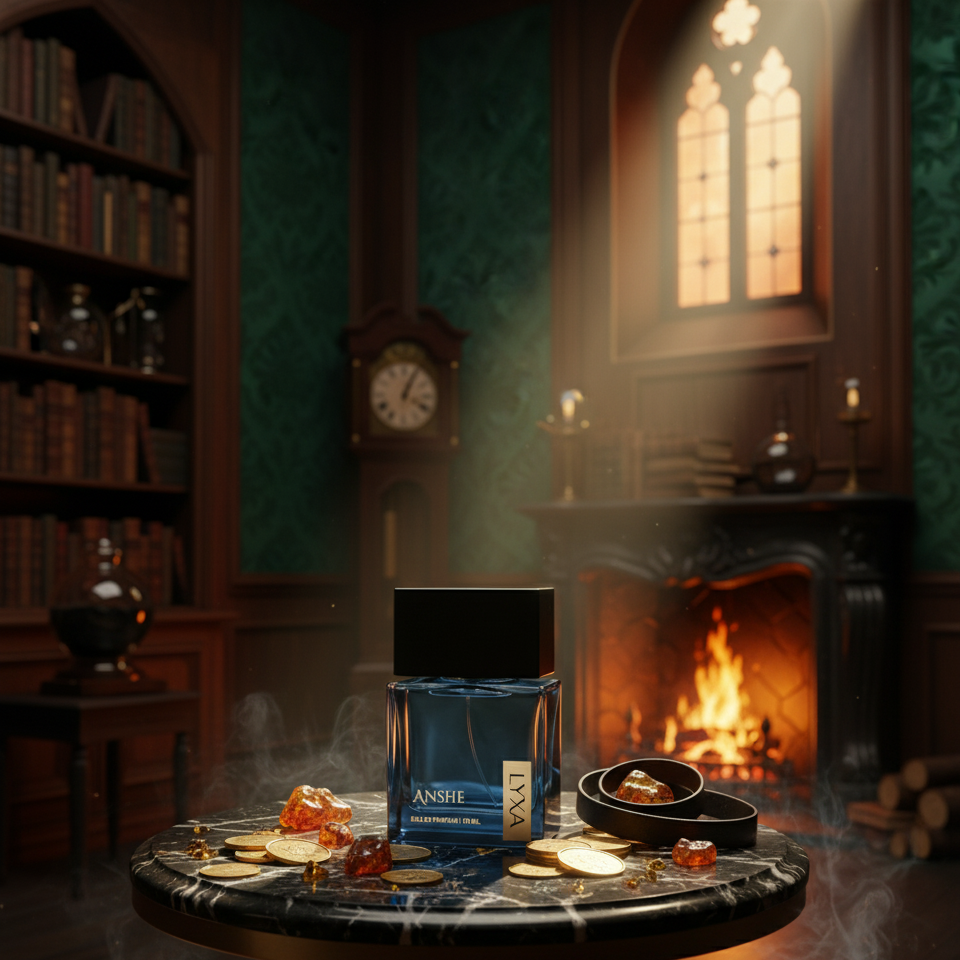 Close-up of Anshe by Lyxa perfume bottle – showcasing rich fragrance and long lasting performance.