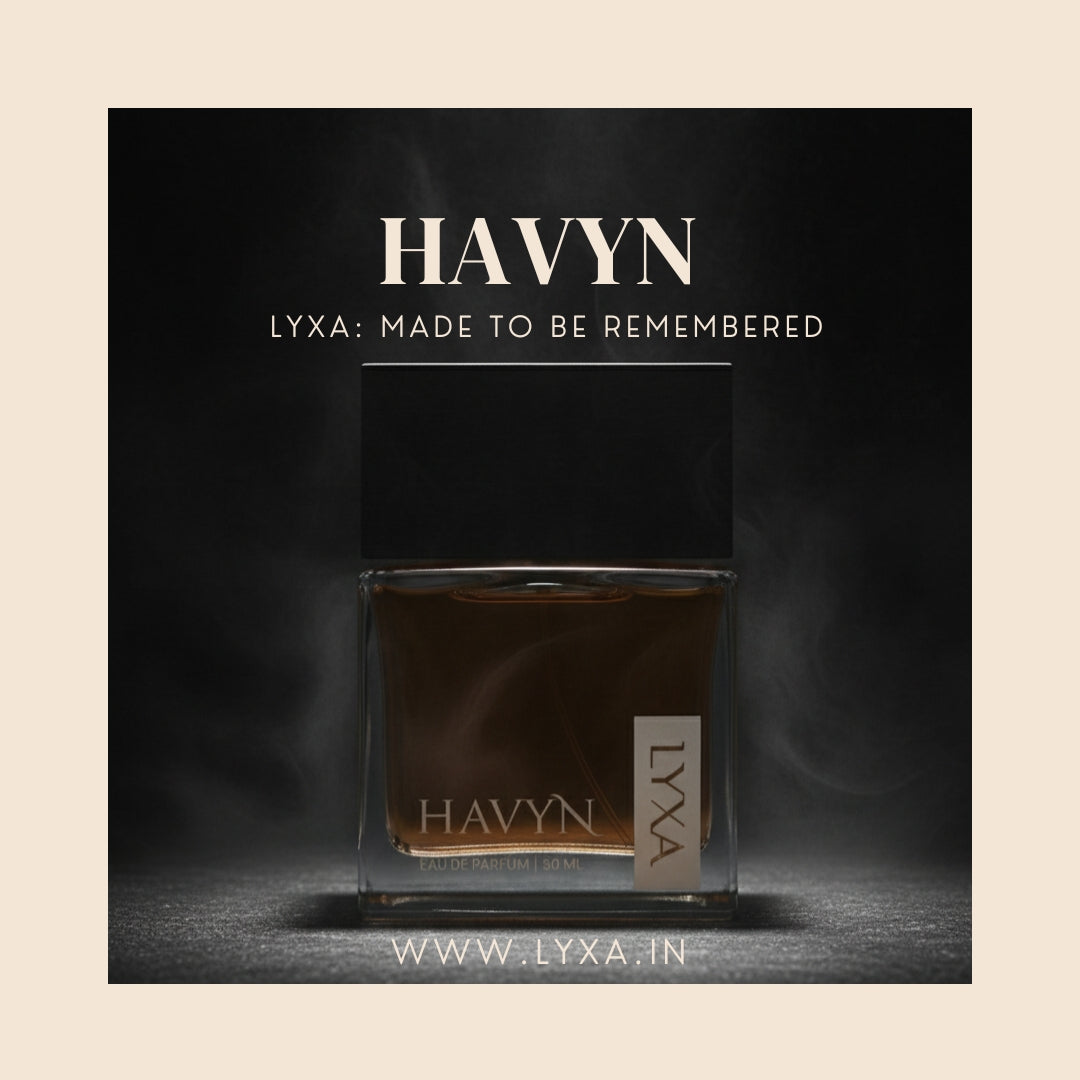 Detailed shot of Havyn perfume bottle cap and logo, highlighting luxury packaging and long lasting scent quality.