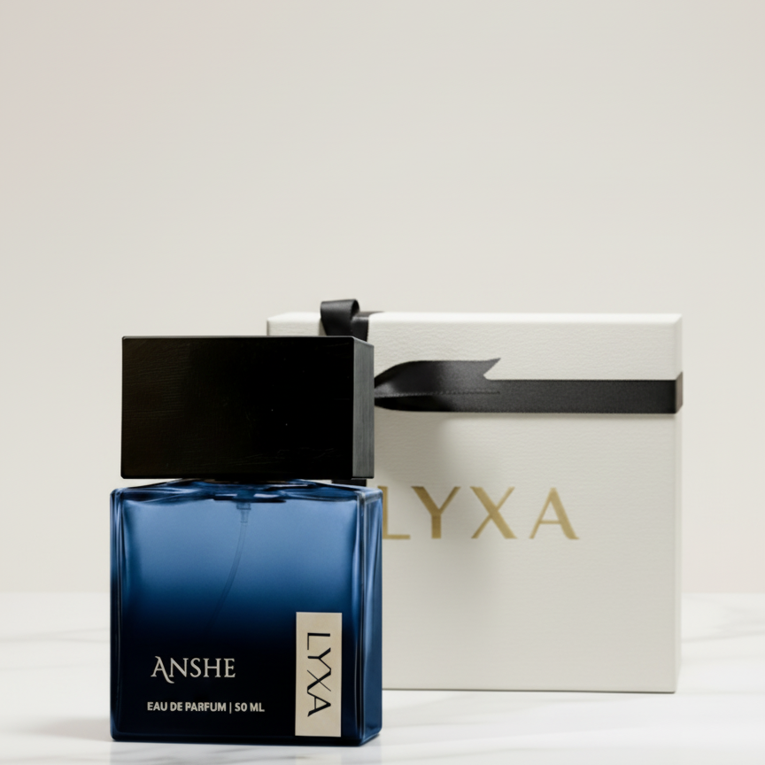 Lyxa Anshe Perfume Flatlay with Flowers – Luxury Long Lasting Floral Perfume from India