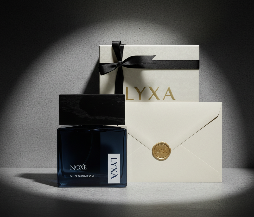 Lyxa Noxe perfume with box and letter